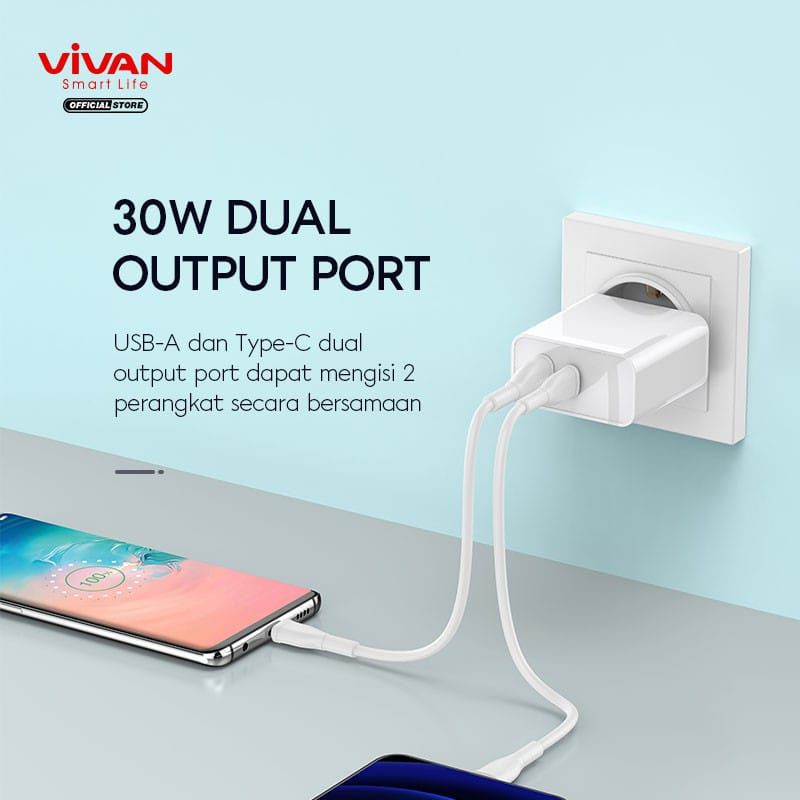 VIVAN Power 20watt Adaptor Charger 3A Batok USB-C PD 4X Power Delivery  Multi