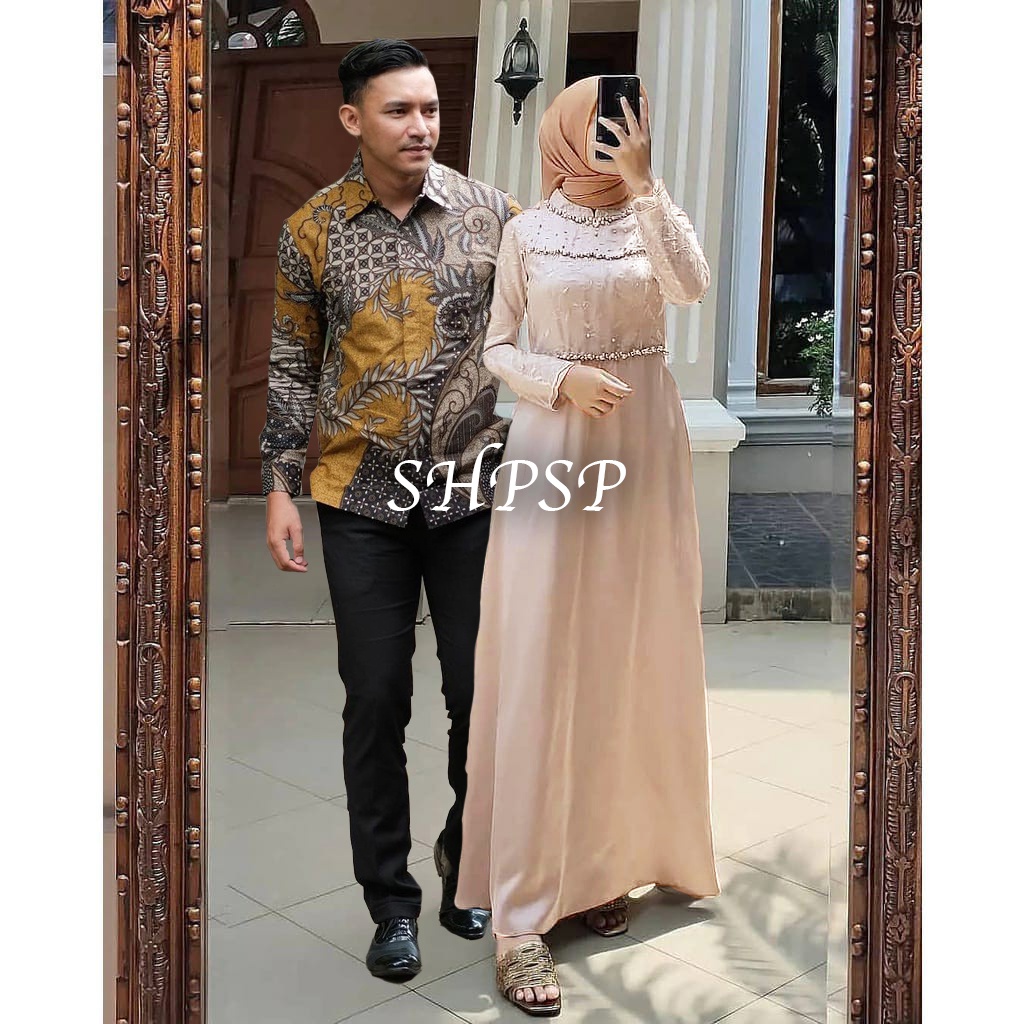 ADA ANAK !!! SHOPASHOP SOLO Batik Couple Rayya #2 dress Tiara + Kemeja batik - BISA COD COUPLE GAMIS MAXI DRESS BRUKAT LUNA - MAXI COUPLE GAMIS BROKAT GAMIS PESTA KONDANGAN