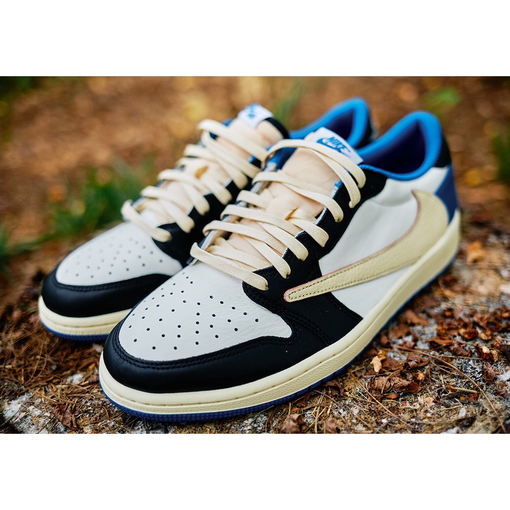 Sepatu Nike Jordan 1 Low Travis Scoot Fragment Blue Biru Premium
