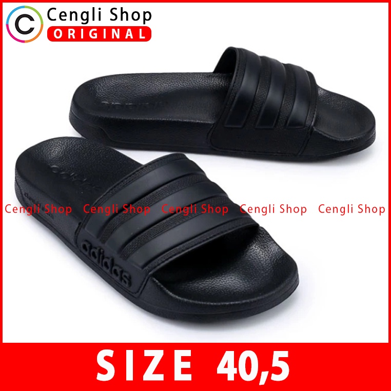 SANDAL ADIDAS PRIA ORIGINAL SLIDE ADILETTE SHOWER ALL FULL BLACK HITAM POLOS