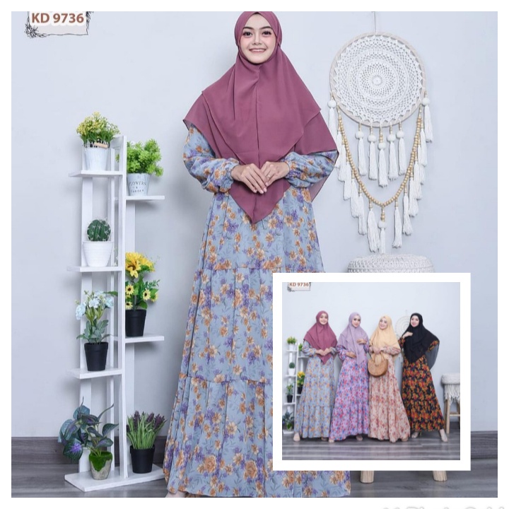 GAMIS SYAR'I AKILLA MOTIF BUNGA+ HIJAB