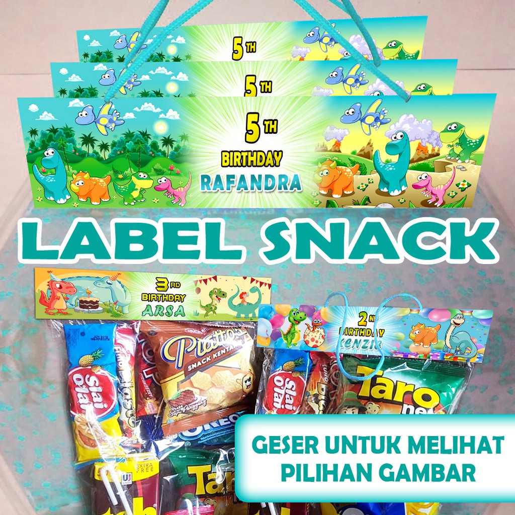 

LABEL PLASTIK SNACK TEMA DINO / DINOSAURUS ULTAH / ULANG TAHUN LEBAR 20CM