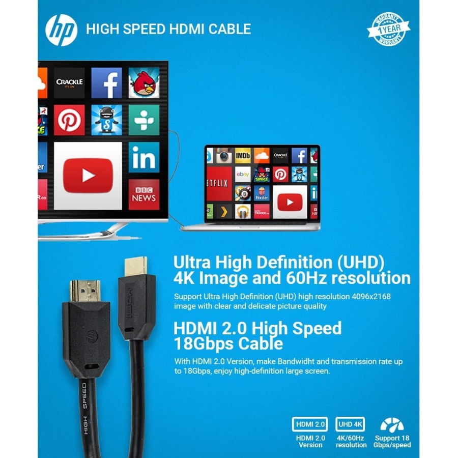 HP Cable HDMI DHC-HD01 - 3 Meter High Speed 3M