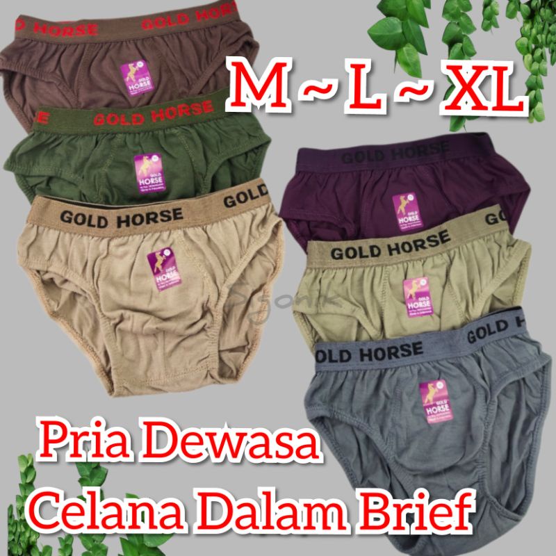 CD Brief Celana Dalam Pria Dewasa M L XL Karet Boxer HORSE GOLD Katun Murah Sigonik