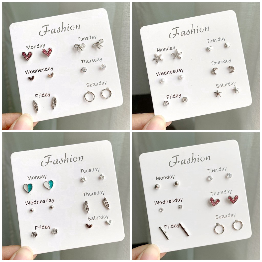 6 Pasang Anting Tusuk Kristal Mutiara Gaya Korea Untuk Wanita