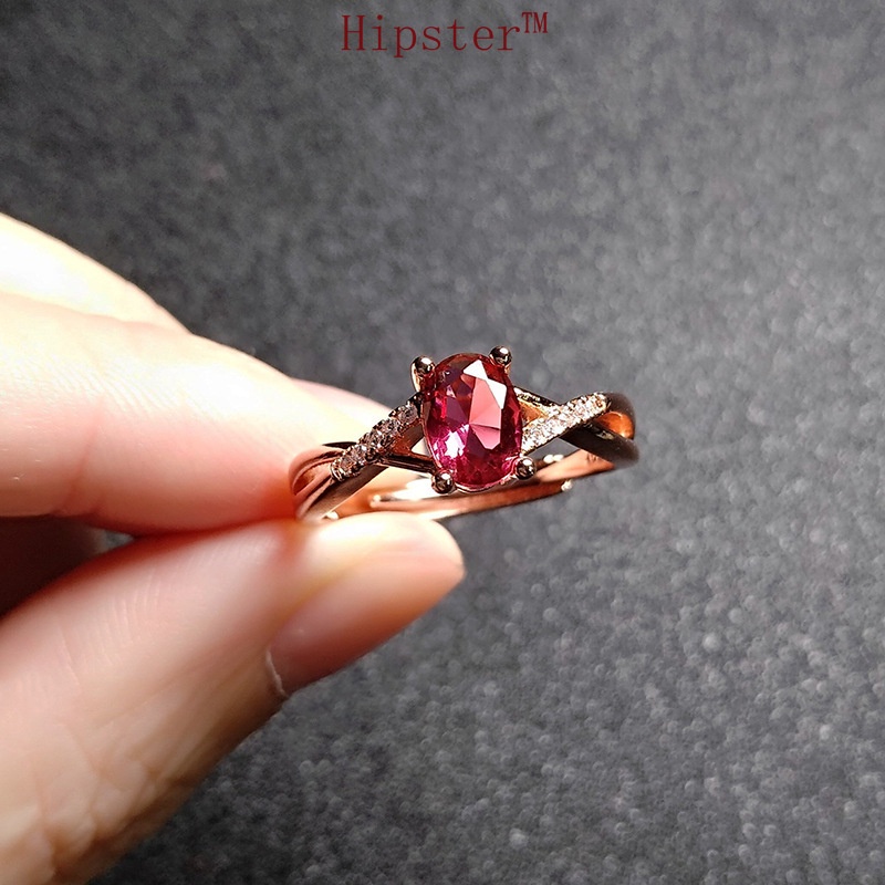 Hot Sale Light Luxury Temperament Elegant Rose Gold Inlaid Ruby Ring