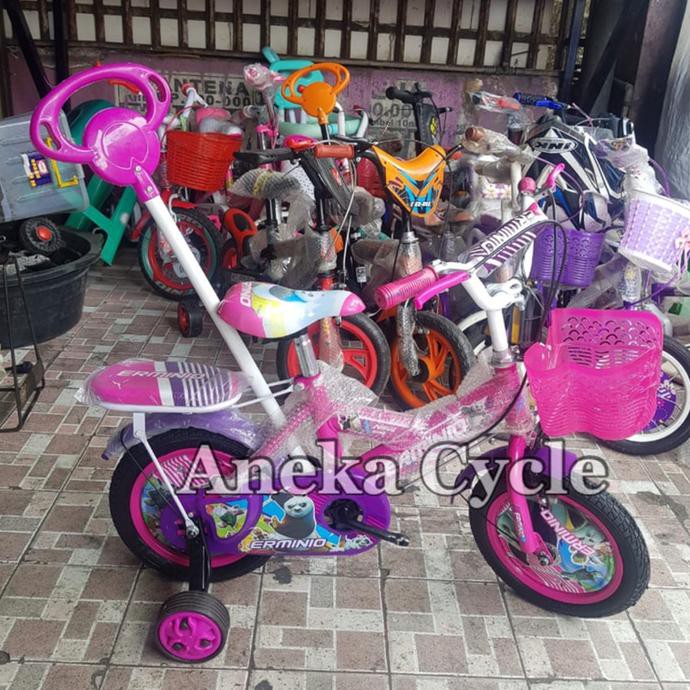Sepeda Anak Perempuan Mini Panda Erminio 12 Dorongan Stir Ban Hidup