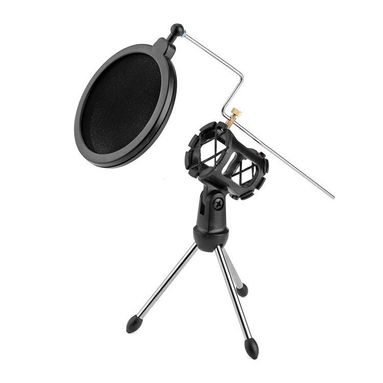 Mini Tripod Stand Mikrofon Universal Pop Filter - Hitam