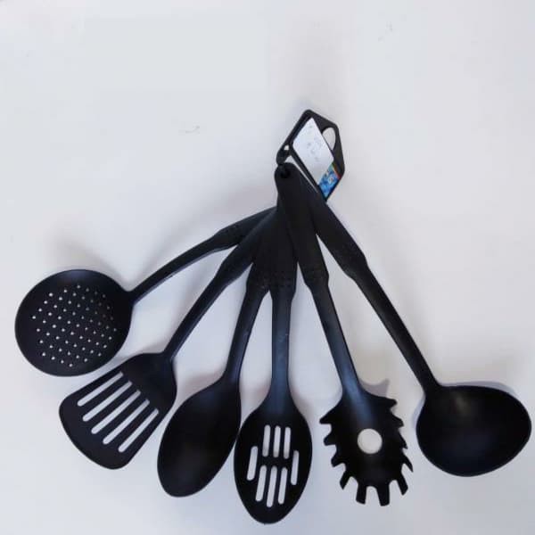 Spatula Besar Sutil Sodet Centong Sendok Sayur Nylon Set 6 in 1 Sutil (Hitam)