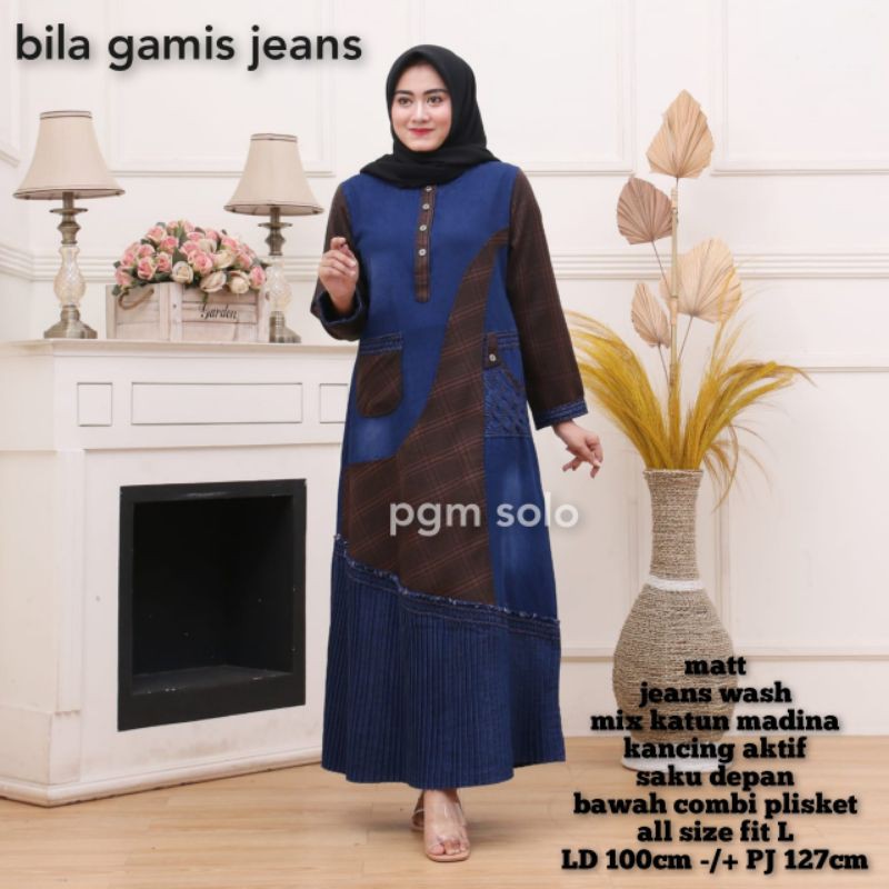 gamis jeans wanita ld 100