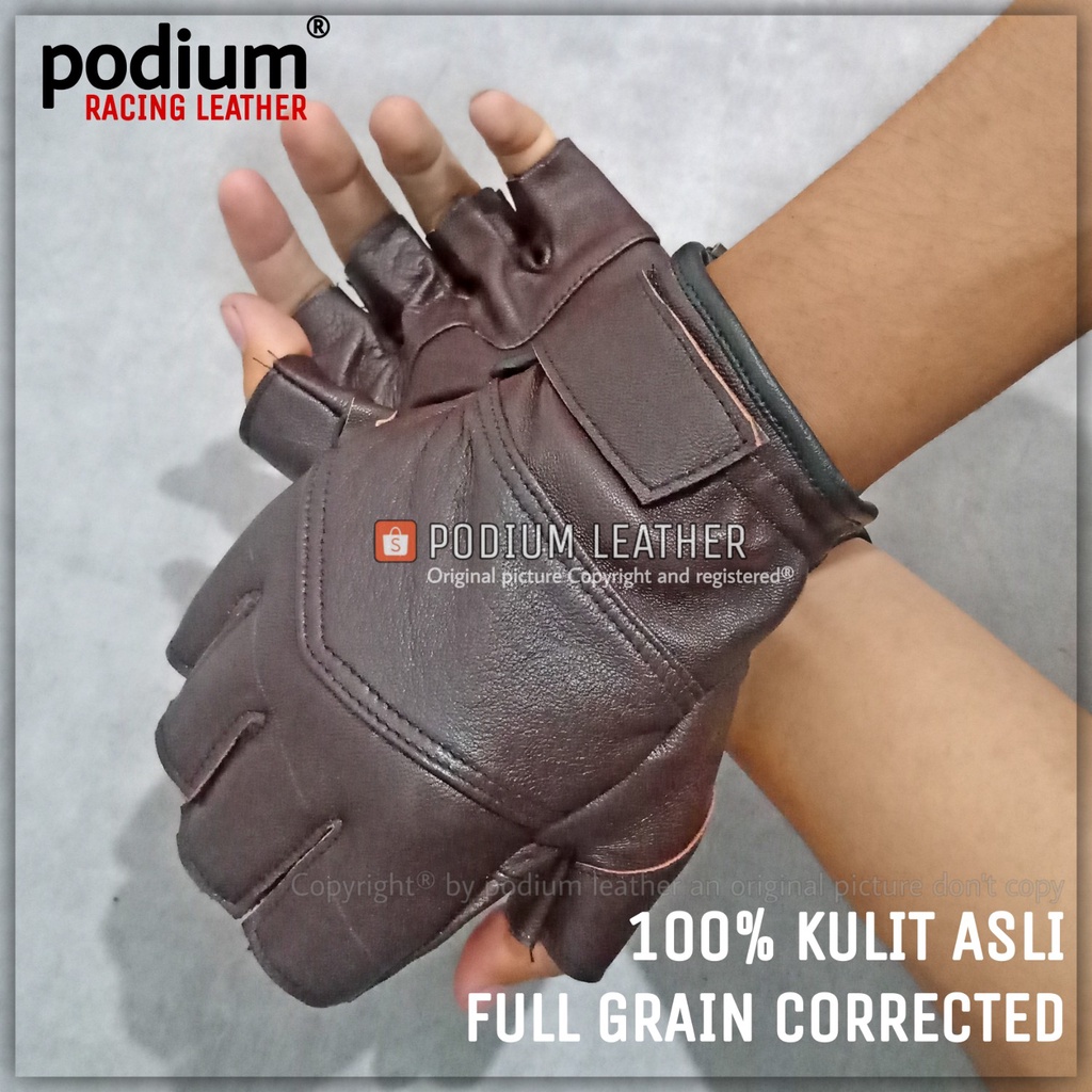 SARUNG TANGAN KULIT MOTOR ASLI WANITA PRIA GARUT SETENGAH JARI HALF FINGER ORIGINAL ASLI 100% DOMBA 