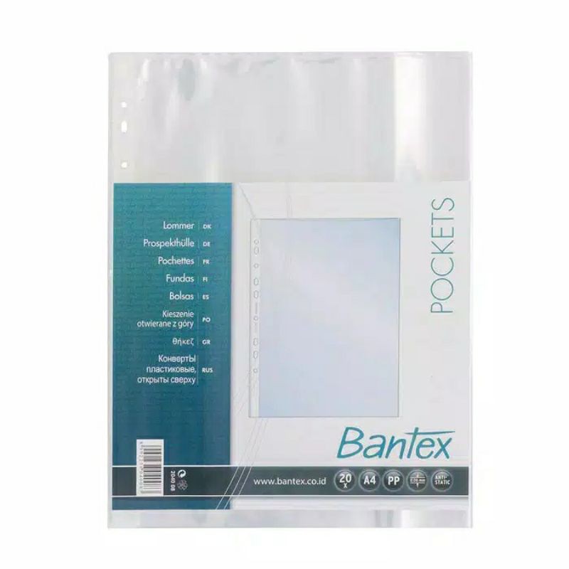 

Bantex PP pocket clear (20 sheets) 0,06mm thickness folio 8843 08
