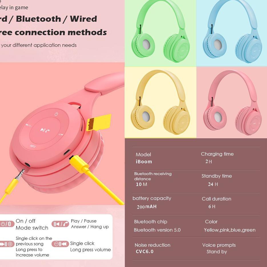 Z0V ✅ Headphone Wireless Y08 & STN-36 Macaron Bluetooth Headphone GVP
