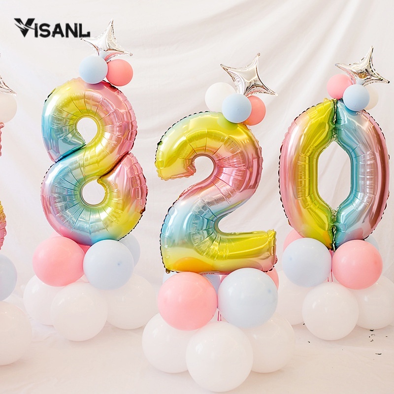 Balon foil Huruf dan Angka Rainbow  / 1 Set Balon Usia