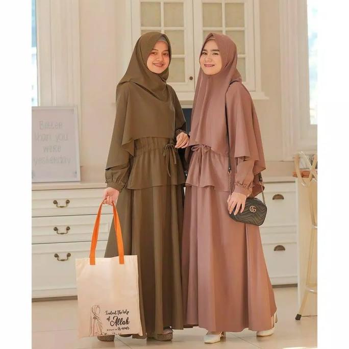 Laras Syari S M L Xl | Set Gamis + Khimar | Setelan Hijab Syari |Naomi