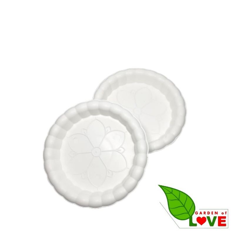 TATAKAN ALAS POT 15 PUTIH MAWAR-ALAS POT TAWON 18 CM 15CM/TATAKAN  POT  PIRUS 18 CM MURAH GROSIR