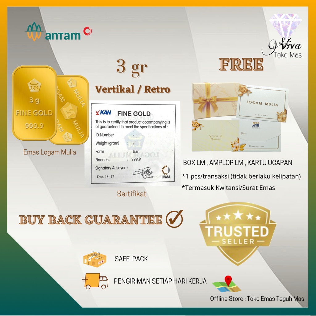 LOGAM MULIA ANTAM VERTIKAL 3 GRAM 999,9