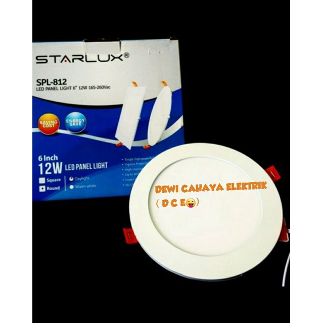 Lampu Panel LED Downlight 12W 6" Bulat / Round Starlux / LED Panel Light SNI  Cahaya Putih dan Kunin