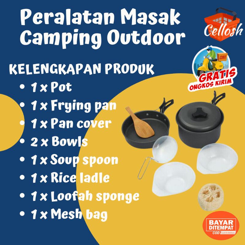 Panci Masak Camping Portable Peralatan Masak Camping Outdoor Panci Masak Cooking Set Outdoor 8 pcs