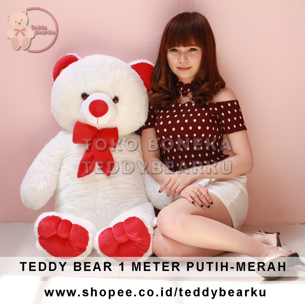 TEDDY BEAR JUMBO 1 METER PUTIH-MERAH