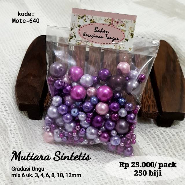 250 butir Mote  Manik Mutsin Mutiara Sintetis campur 6 ukuran