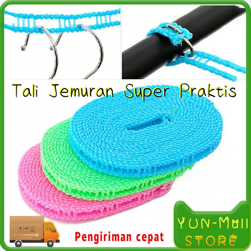 【COD+Pengiriman Cepat】YUN MallPraktis Serbaguna Gantungan Baju Tali Jemuran 5 Meter Clothes Line Laundry Tambang 5M Magic Hanger 5Meter Rope PanjangTali Jemuran 5 Meter dengan Pengait Hook