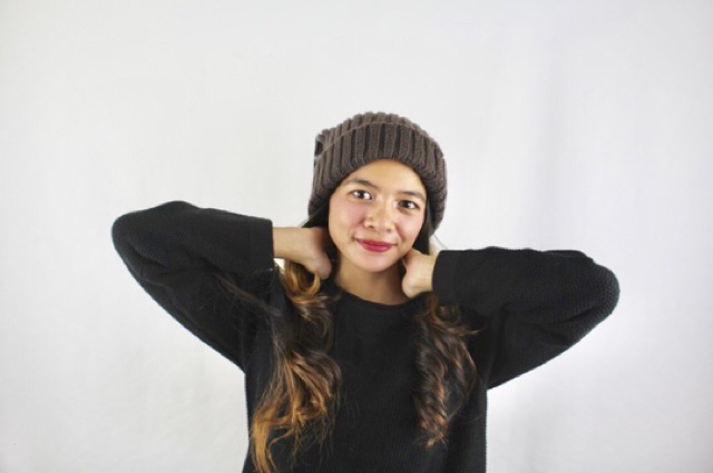 Topi Kupluk Rajut Wool Hat Beanie Folded Stripe Winter Musim Dingin