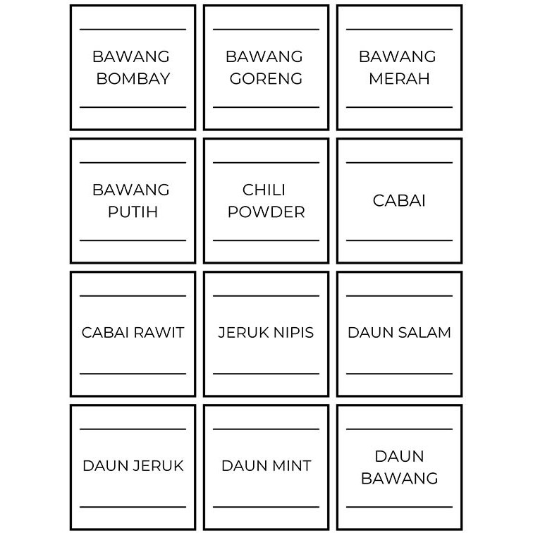 

Sticker Waterproof Bumbu Dapur & Bahan Makanan - Part 3 - Sticker B