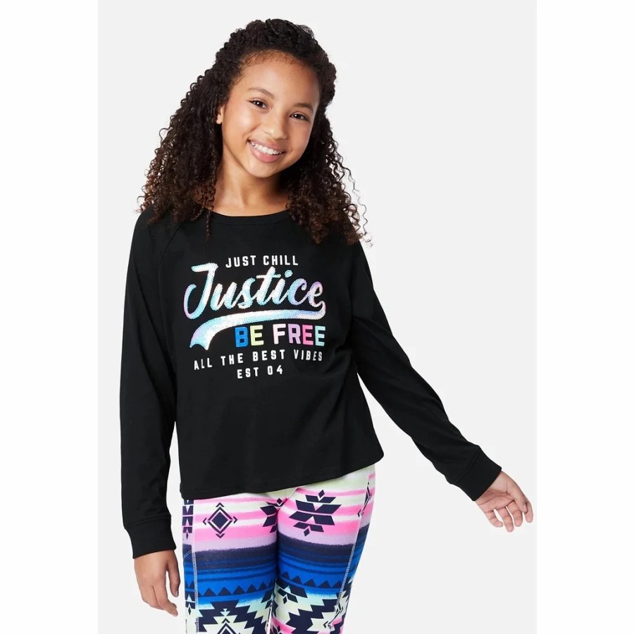 Kaos Lengan Panjang Anak Perempuan Justice Just Chill Black Size 10y 12y 14y / Kado Baju Kaos Celana