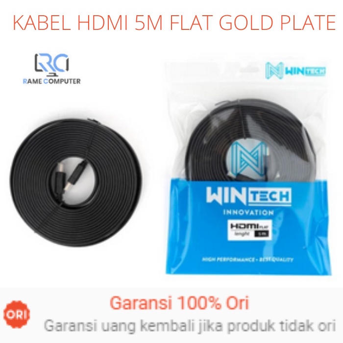 Kabel HDMI Flat / Slim 5M Super Murah Berkualitas FULL HD VERSI 1.4 GOLD PLATE