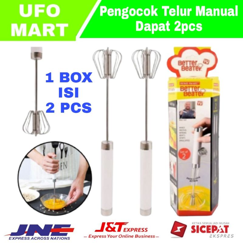alat pengocok telur pengaduk adonan kue stainless steel manual 1box isi 2 pcs Hand Mixer