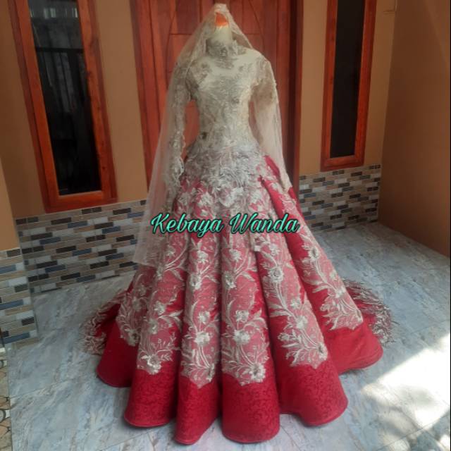 (PO) Gaun Pengantin Bunga 3D + Jaguar / Gaun Pengantin Belimbing + Selendang / Gaun Pengantin Ekor