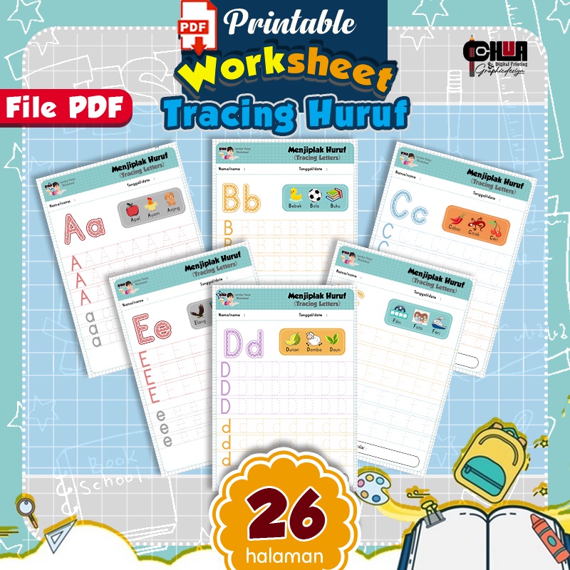 Jual Lembar Kerja Worksheet (file PDF) - Tracing Huruf | Shopee Indonesia