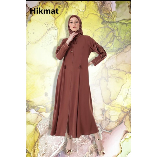 Abaya hikmat original A4544 brown size S M L XL  lengkap hijab