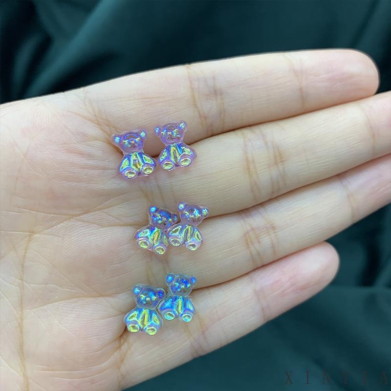 Anting Stud Mini Bentuk Beruang Warna-Warni Bahan Akrilik Untuk Wanita