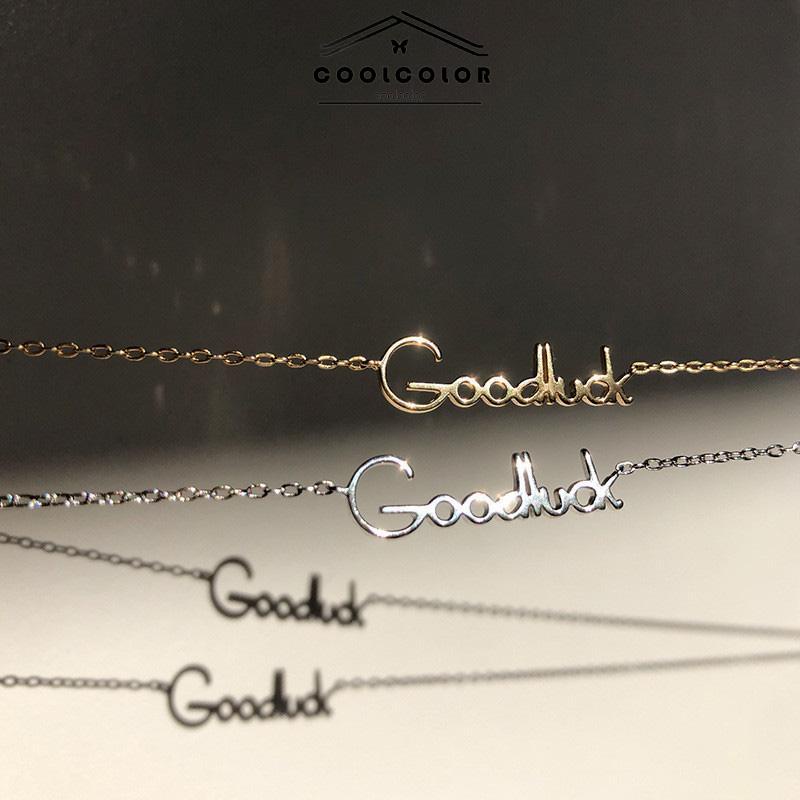 COD❤️Kalung Wanita Goodluck Pendant ins Style Simple Letter Clavicle Chain Impor Dari Korea Selatan Murah Wanita Aksesoris Fashion