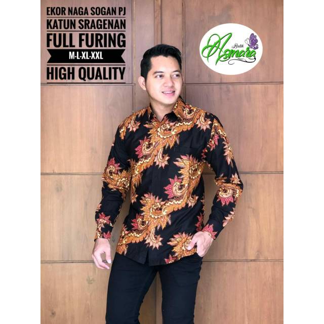 Batik Solo EKOR NAGA SOGAN Kemeja Pria Katun Sragenan Full Furing