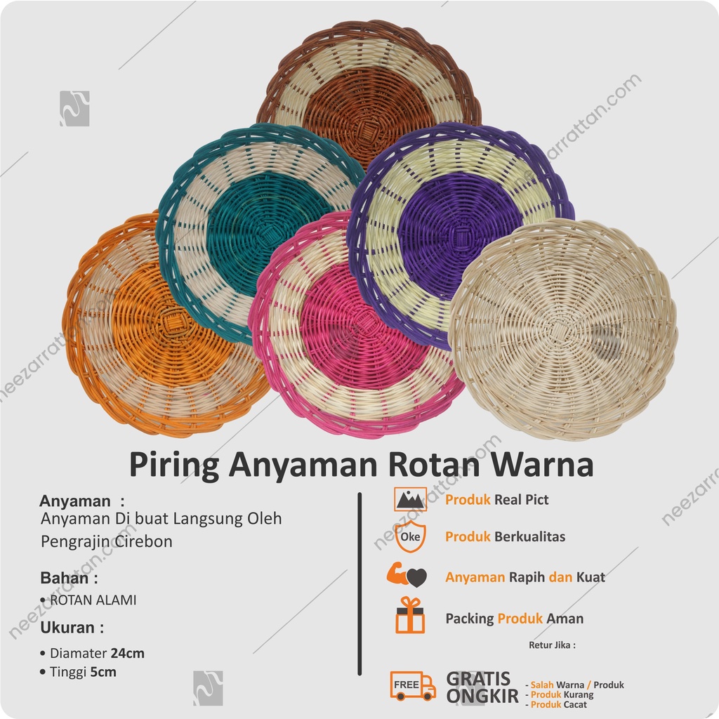 Piring Makan anyaman Rotan cantik warna asli Unik cekung kecil Saji Set bulat beli Cirebon harga