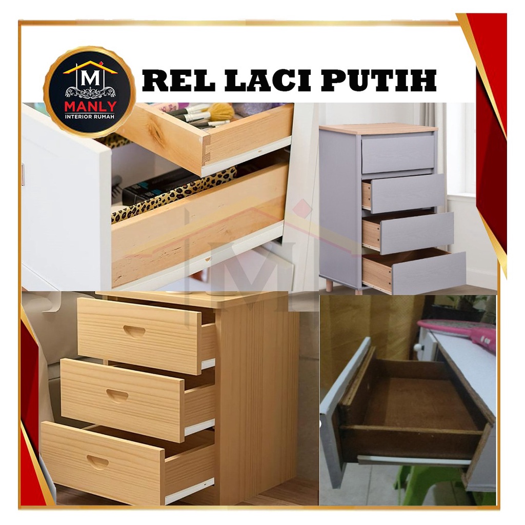 Rel Laci Lenaga By Huben 40 cm 1 set (2 pcs)... Biasa Roda Singel Track Putih Free Skrup