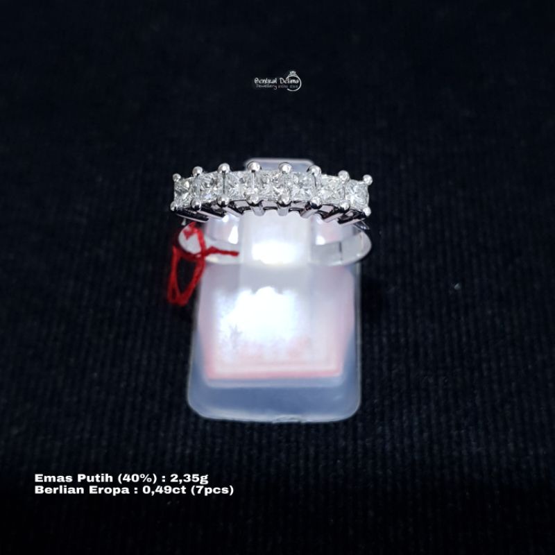 Cincin Emas Putih Model Listring Mata 7 Berlian Eropa Kotak
