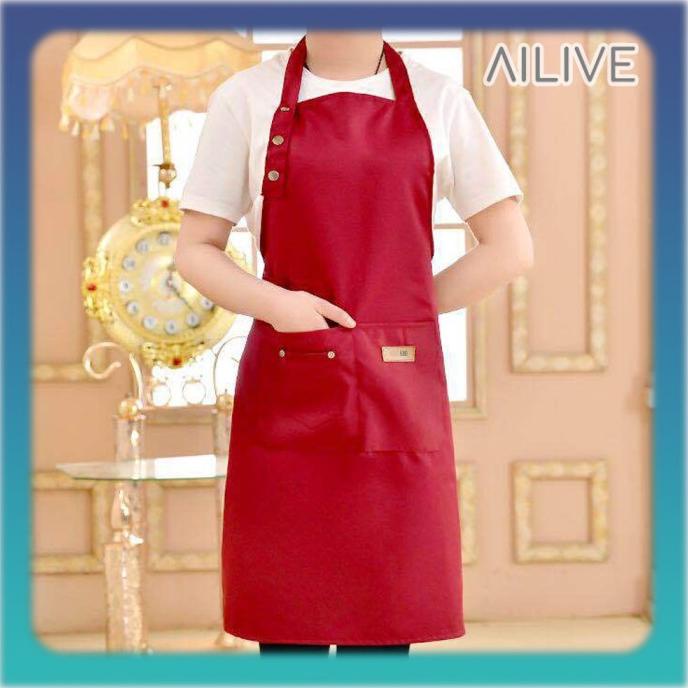 ------] Apron Celemek Drill Korean Style/ Apron/ Celemek/ Barista - Merah