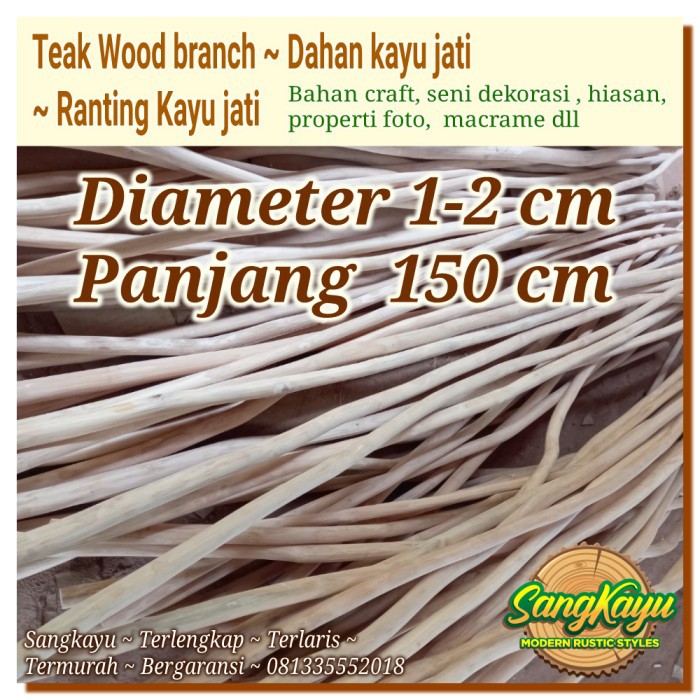 Kayu dahan kayu jati teak wood 1-2x150cm bahan macrame craft dekorasi