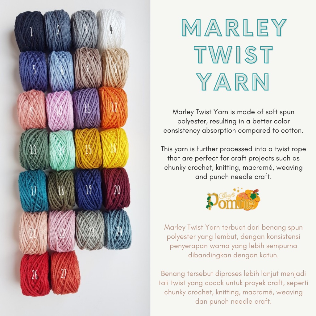 Marley Twist Yarn - Benang Makrame, Mengkilat, Benang Weaving