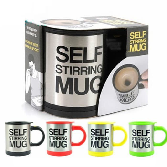 Gelas mug self stirring aduk Otomatis Stainless steel Coffee Magic Teh