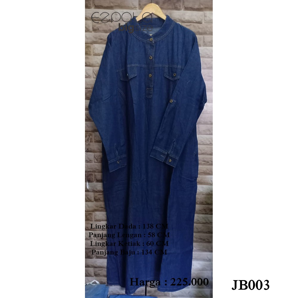 Gamis Jeans Polos Syari Baju Wanita Terbaru Kancing Depan Jumbo Big Size Ukuran XXXXL/4L Bahan Adem