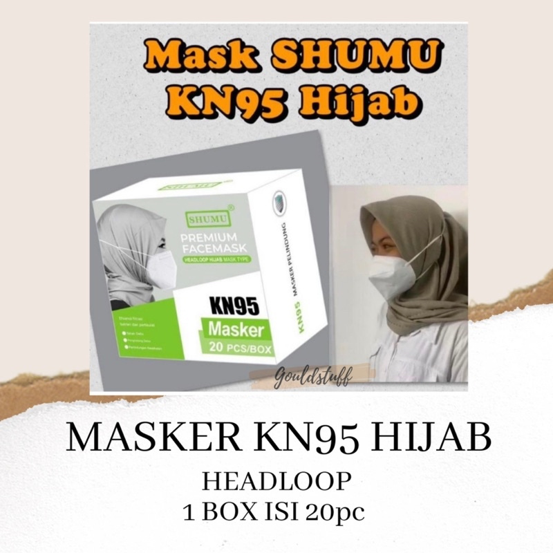 MASKER SHUMU KN95 HIJAB WARNA PUTIH ISI 20PC / MASKER KN95 HEADLOOP / SHUMU KN95 HEADLOOP HIJAB