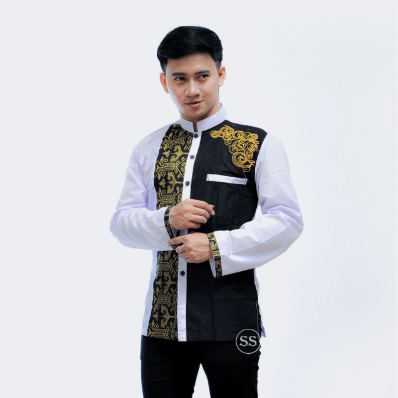 Koko Batik Fashion Muslim Kombinasi C07 Al Haramain Putih M/L/XL Dewasa