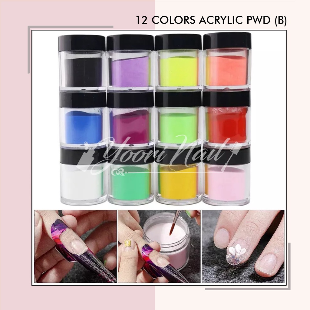 Acrylic powder set 12 warna bubuk akrilik nail art 12w