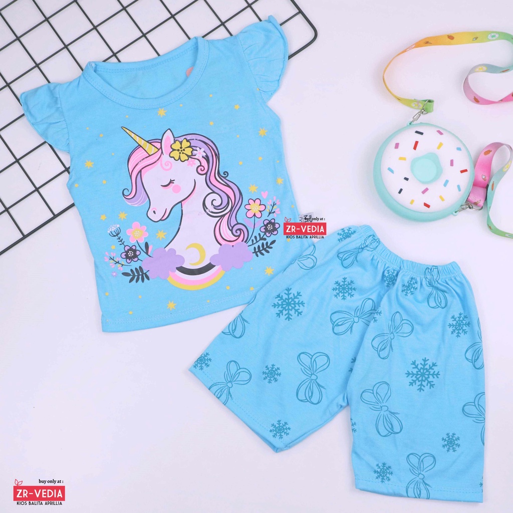 RUFFLE TEE Set Poo uk 0-7 Tahun / Setelan Karakter Import Bayi Anak Perempuan Baju Tidur Balita Baby