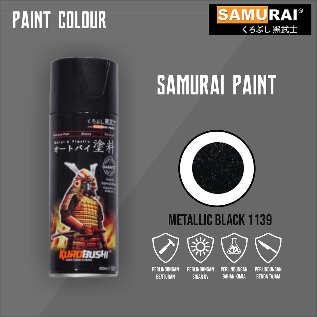 Samurai Paint 1139 Metalic Black Cat Semprot/Pylox Helm/Motor/Gundam